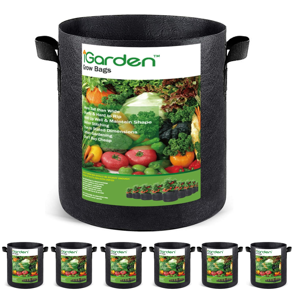 iGarden front view of six grow bags showing compact packaging and convenience