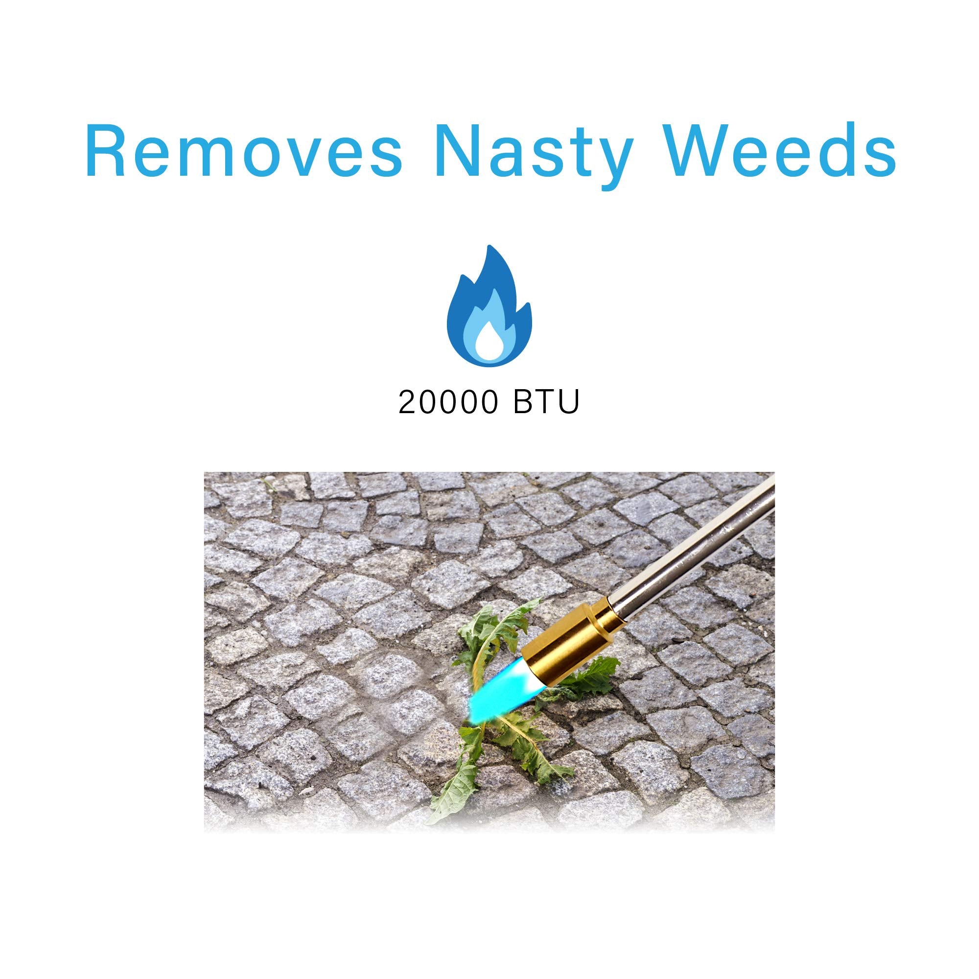 IGNIGHTER torch in a garden burning weeds illustrating chemical-free control benefit