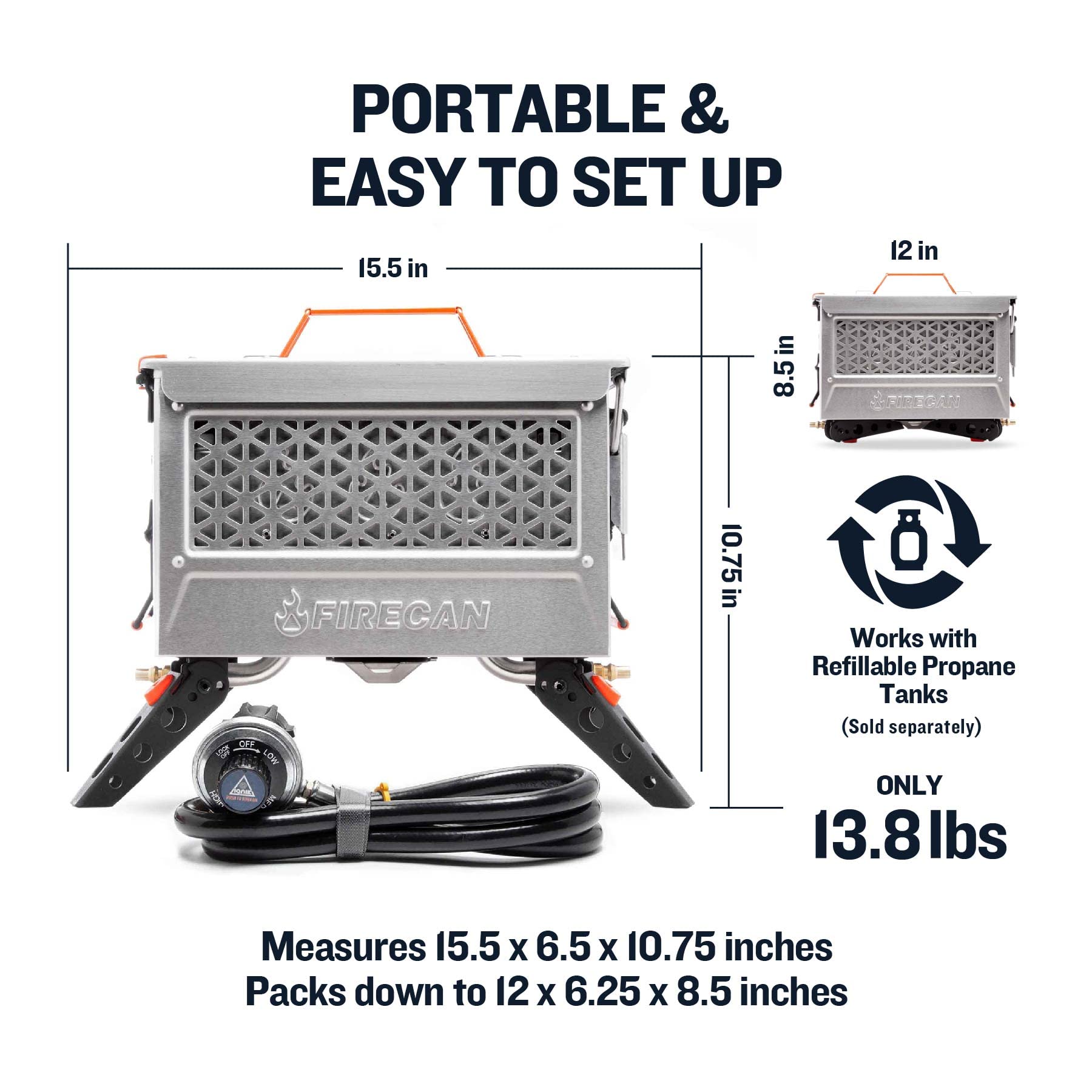 Ignik FireCan Deluxe removable lid and carry handle emphasizing easy transport
