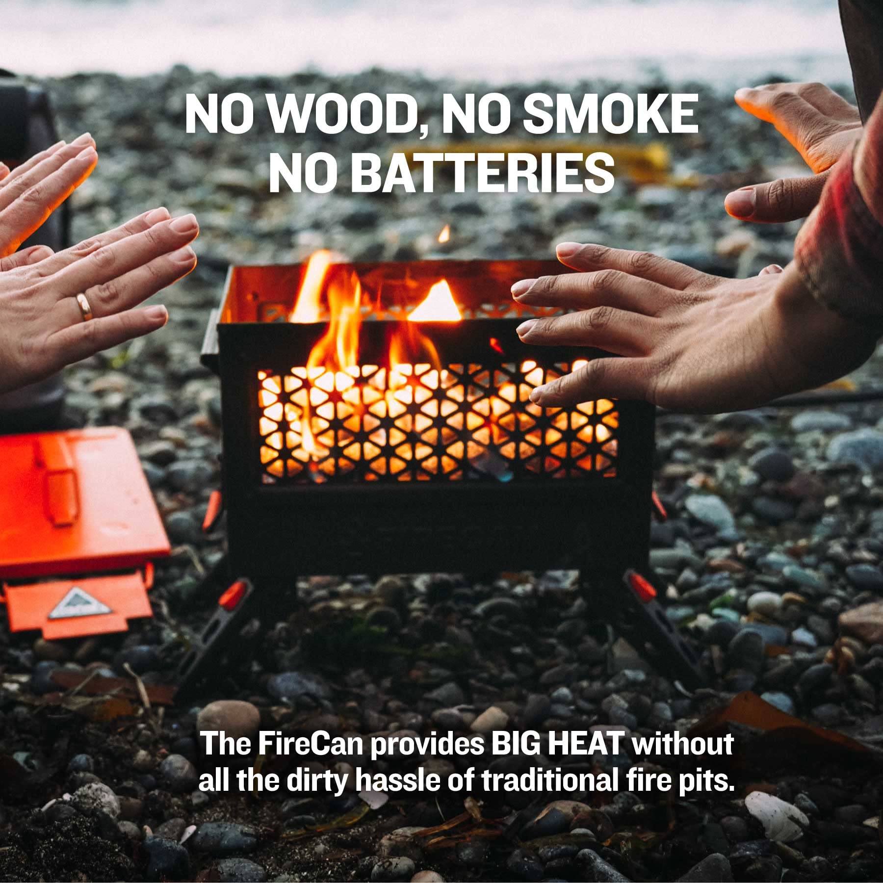 Ignik FireCan steel mesh close-up revealing visible flame and heat transmission