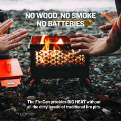 Ignik FireCan steel mesh close-up revealing visible flame and heat transmission