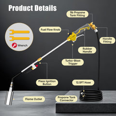 IgnitChef torch with extension in long mode for upright weeding
