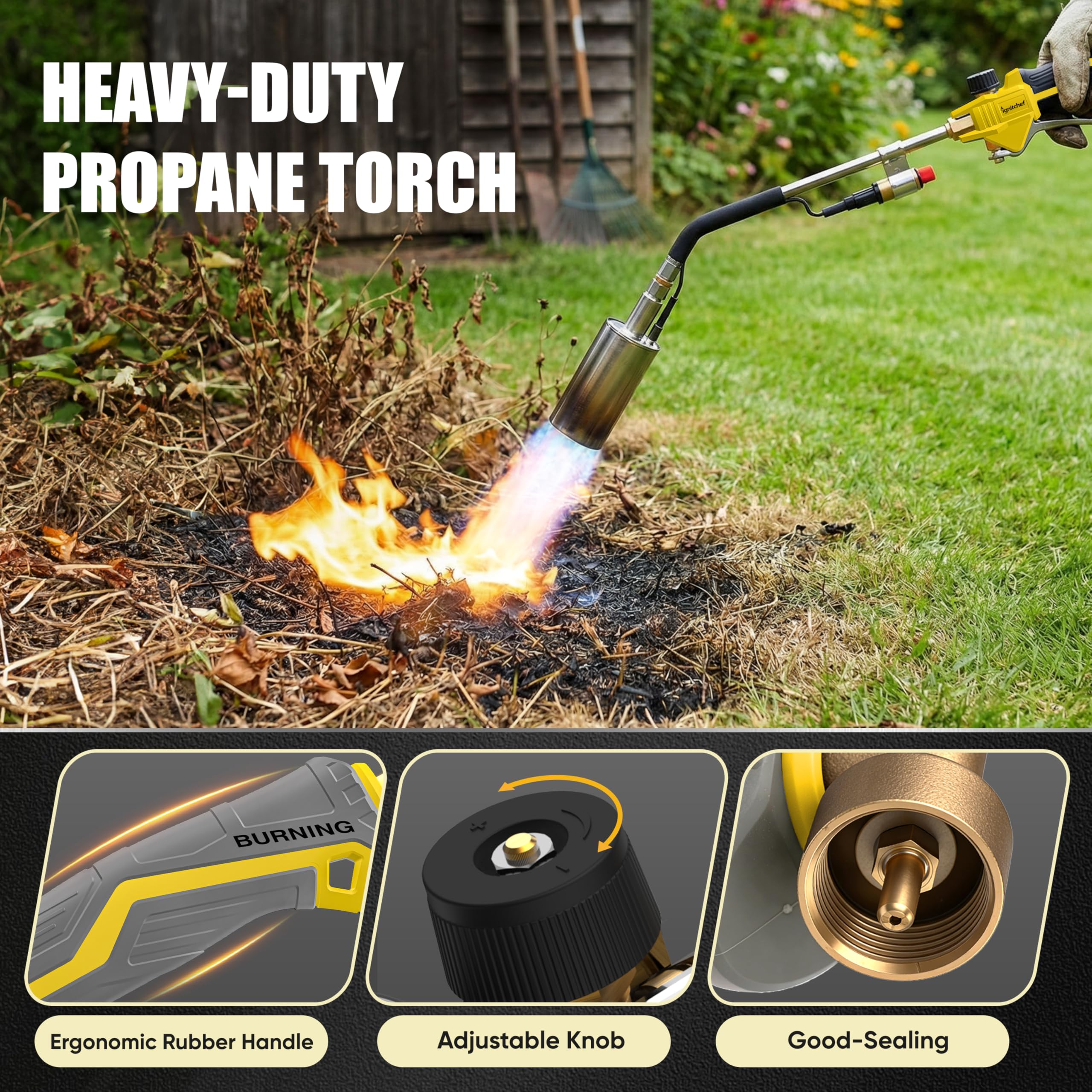 IgnitChef ergonomic handle and safety valve for secure control