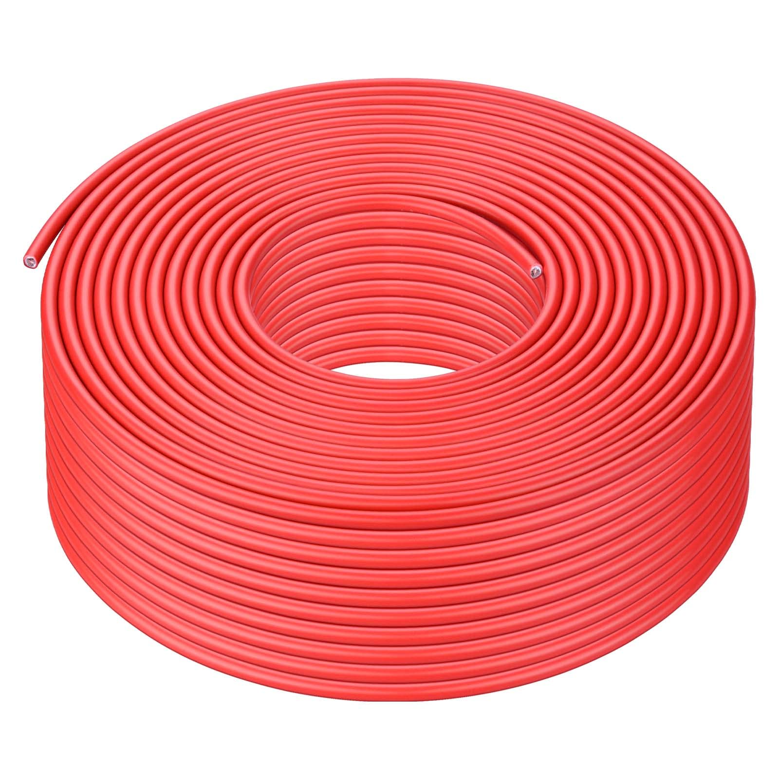 iGreely front coil of 200ft 10 AWG red wire showing spool and label, durable supply