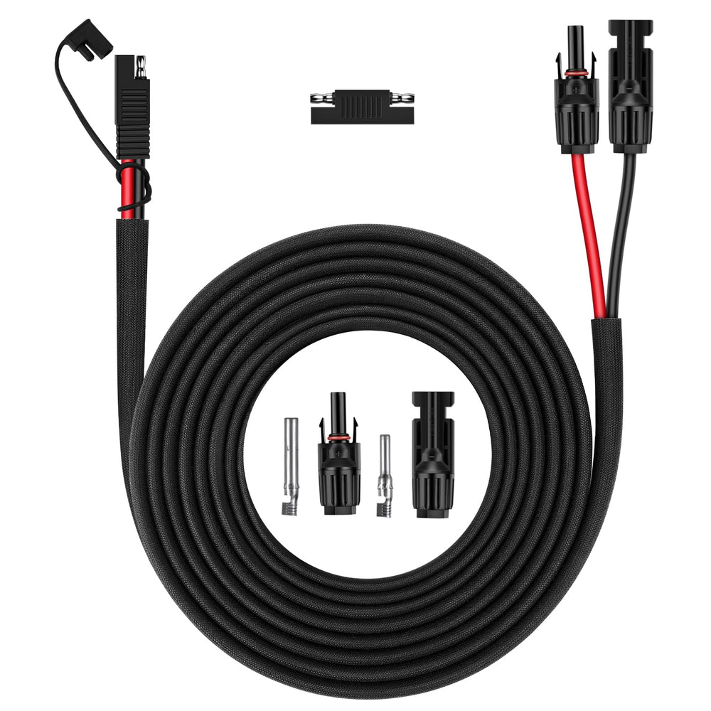 iGreely front view of 20ft SAE solar extension cable showing connectors and length for reliable power