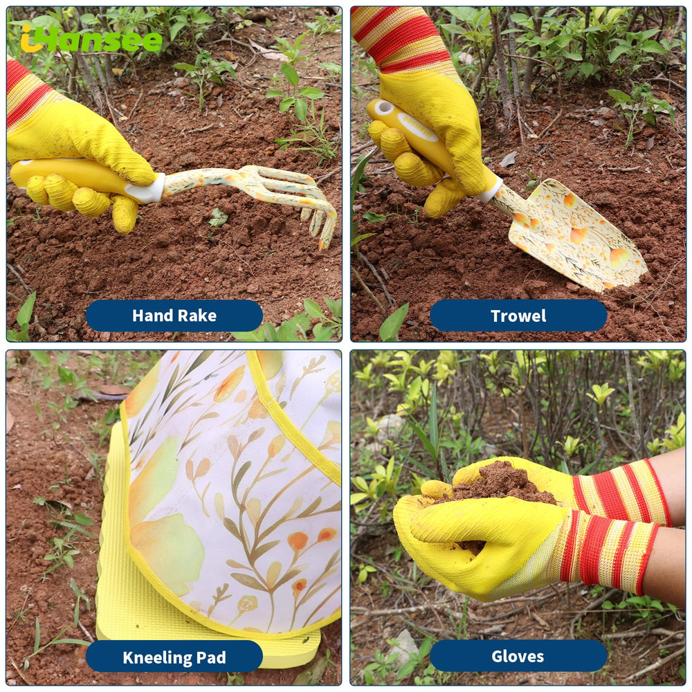 iHansee apron and gloves detail protecting clothes and hands while gardening