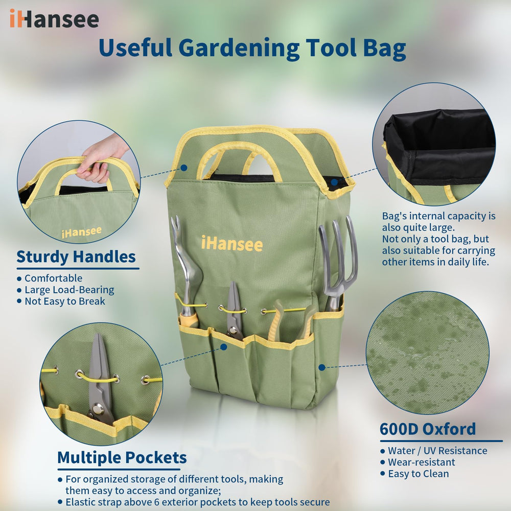 iHansee apron and gloves displayed to protect clothing and hands while gardening