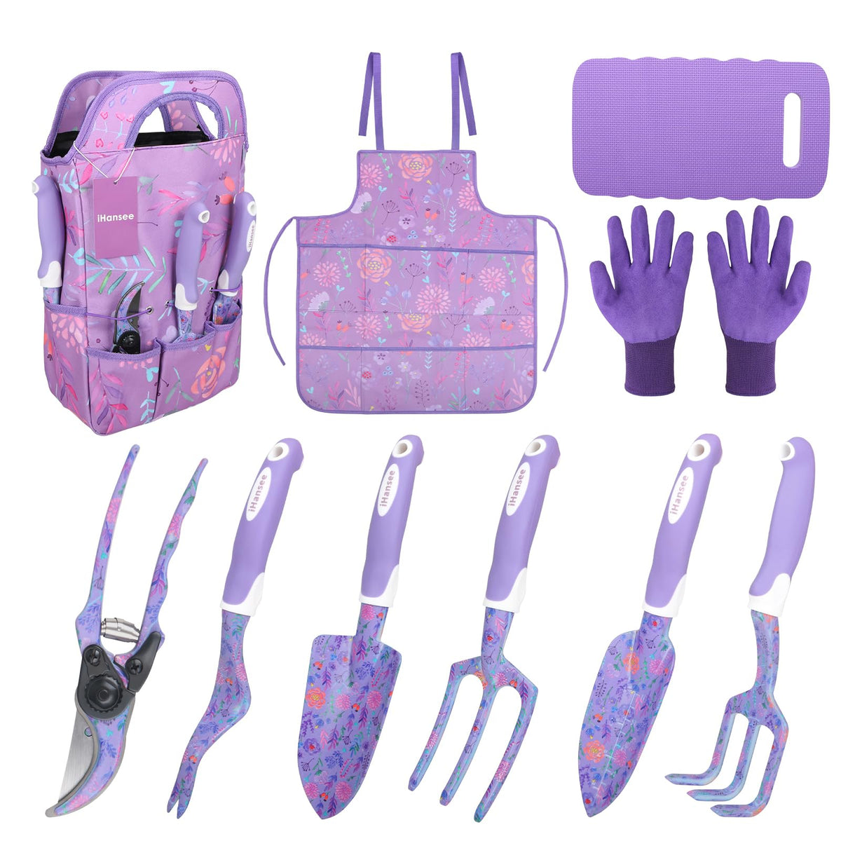 iHansee front packaging of purple garden kit, attractive gift-ready presentation
