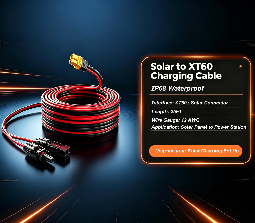iHaospace 25ft cable laid out full length for flexible solar placement benefit