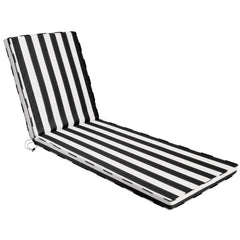 Iheqard front view of black white striped chaise cushion shows clean lines and comfort