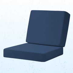 Iheqard front view of navy blue cushion set showing neat finish and outdoor appeal