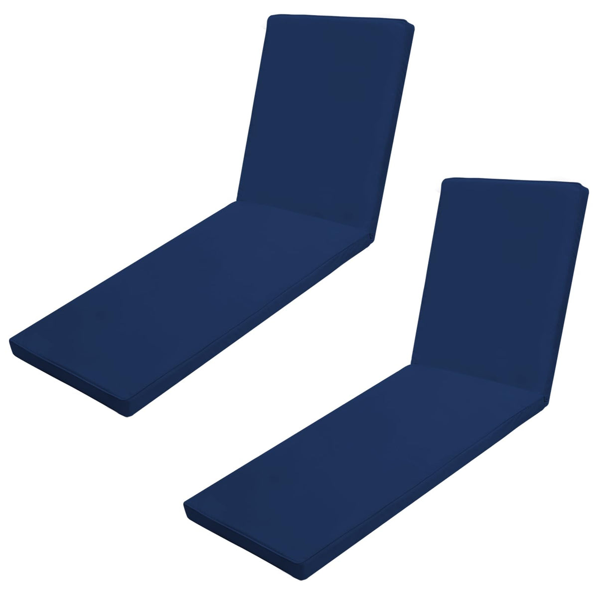 Iheqard front view of navy blue chaise cushion pair showing fit and color benefit