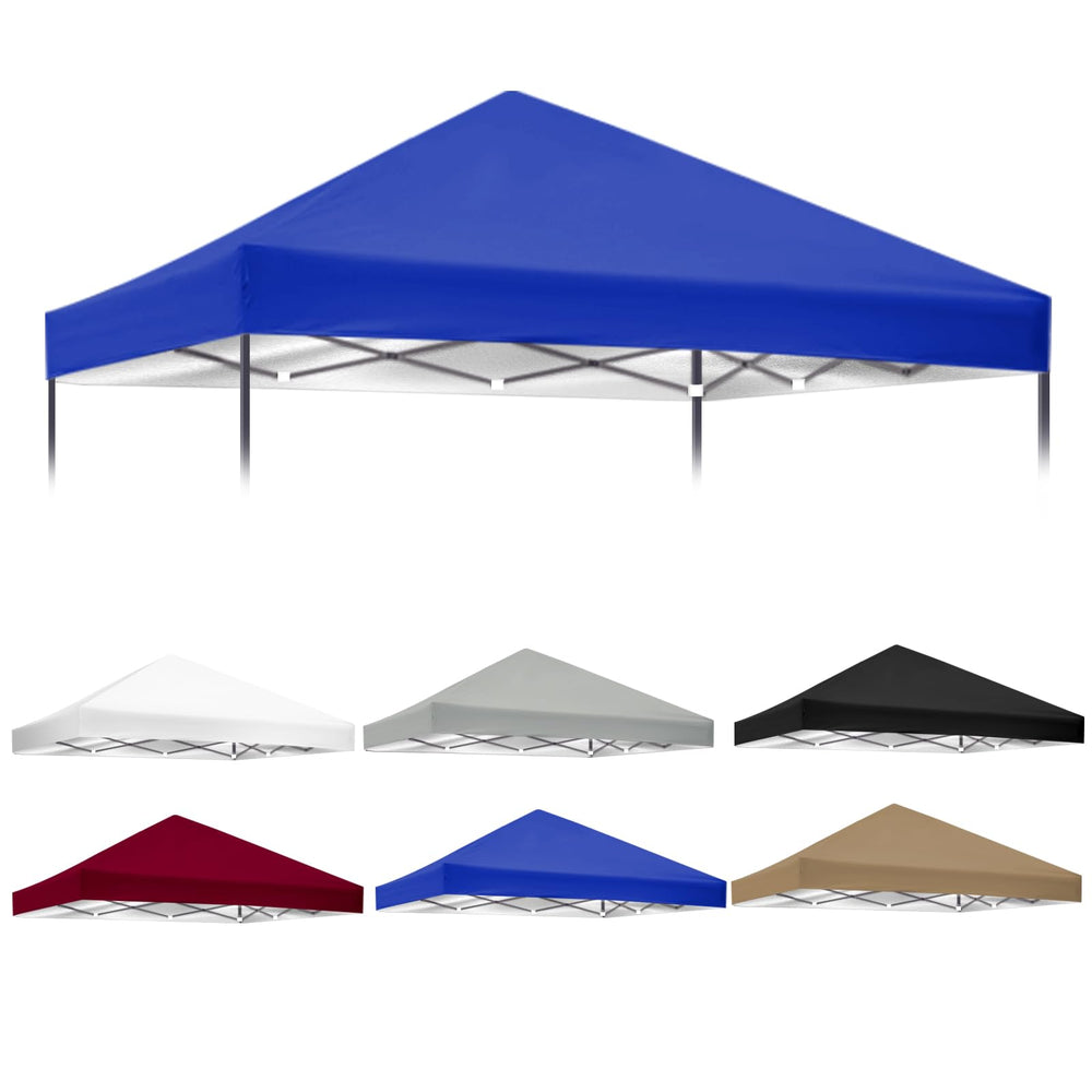 Iheqard front view of blue canopy top showing full coverage and renewed appearance