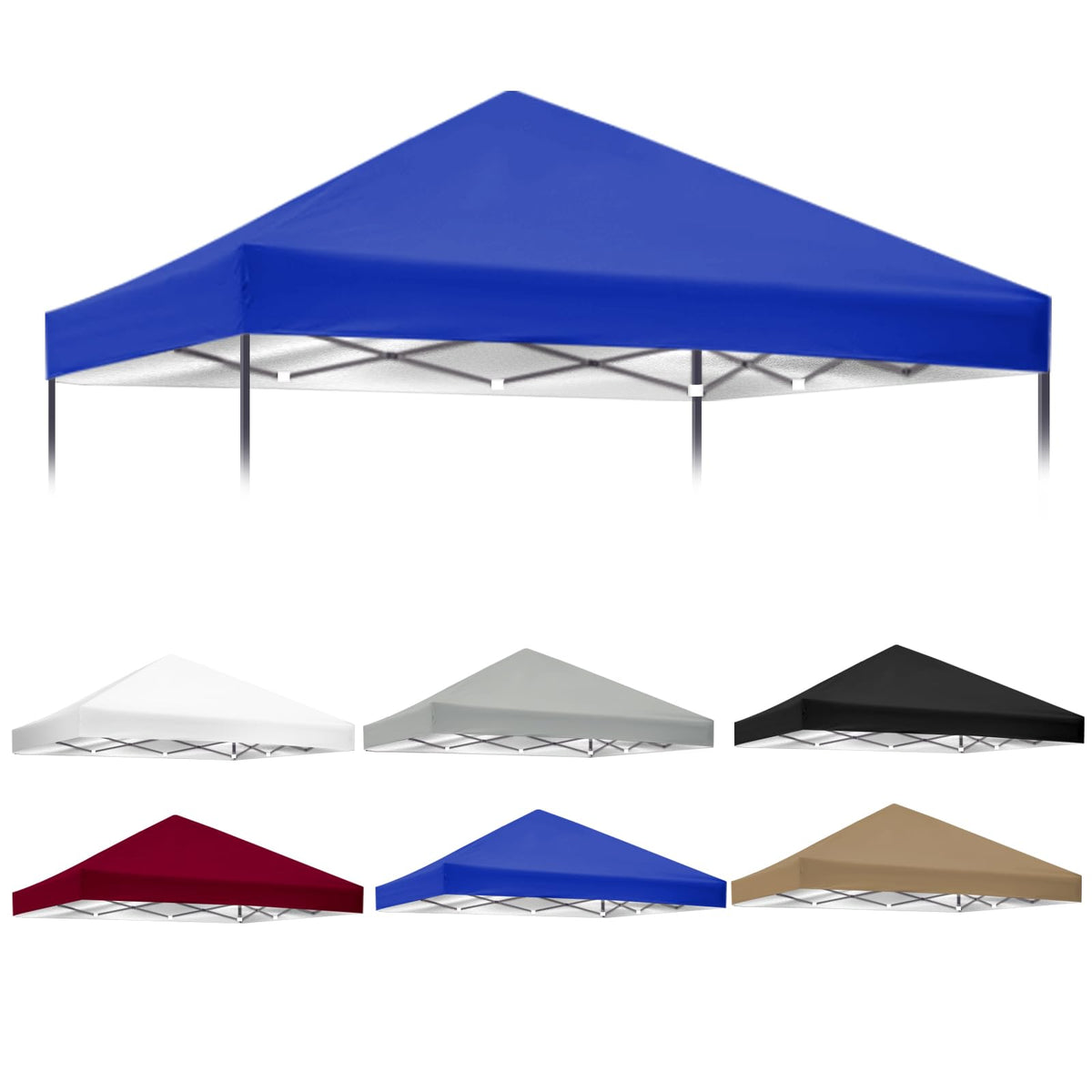 Iheqard front view of blue canopy top showing full coverage and renewed appearance