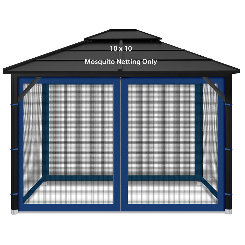 Iheqard front view of navy-blue gazebo netting showing full coverage and enhanced privacy