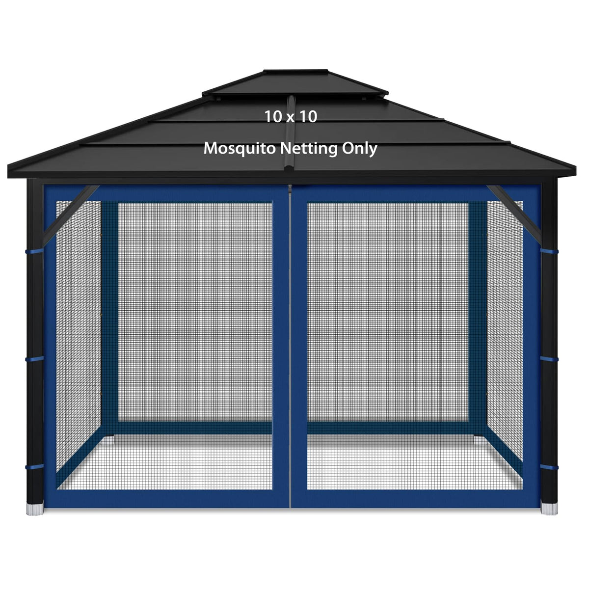 Iheqard front view of navy-blue gazebo netting showing full coverage and enhanced privacy