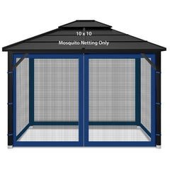 Iheqard front view of navy-blue gazebo netting showing full coverage and enhanced privacy