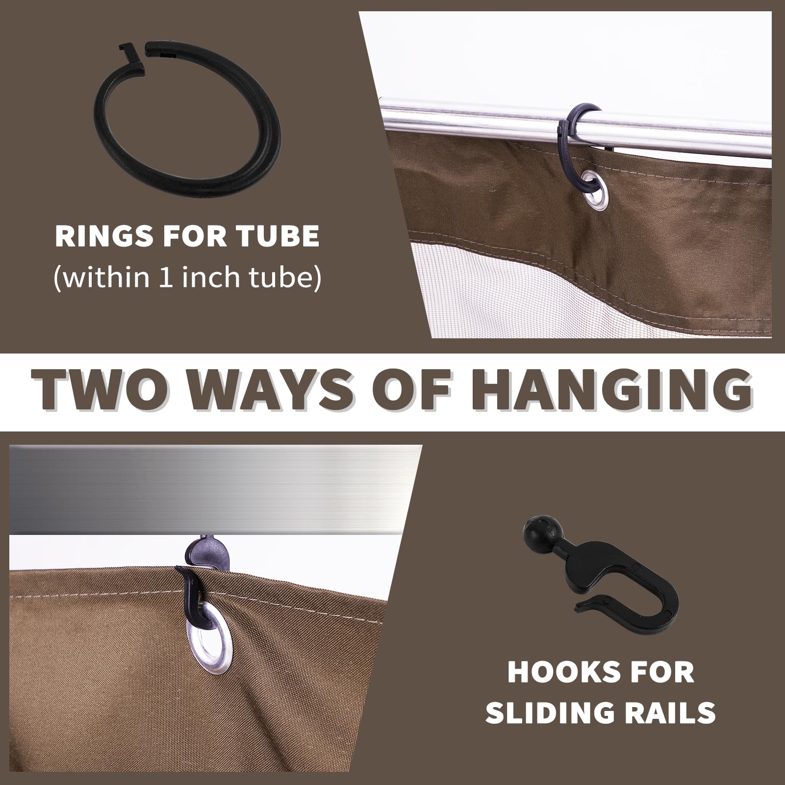 Iheqard folded panels, rings, and instructions packaged for easy storage