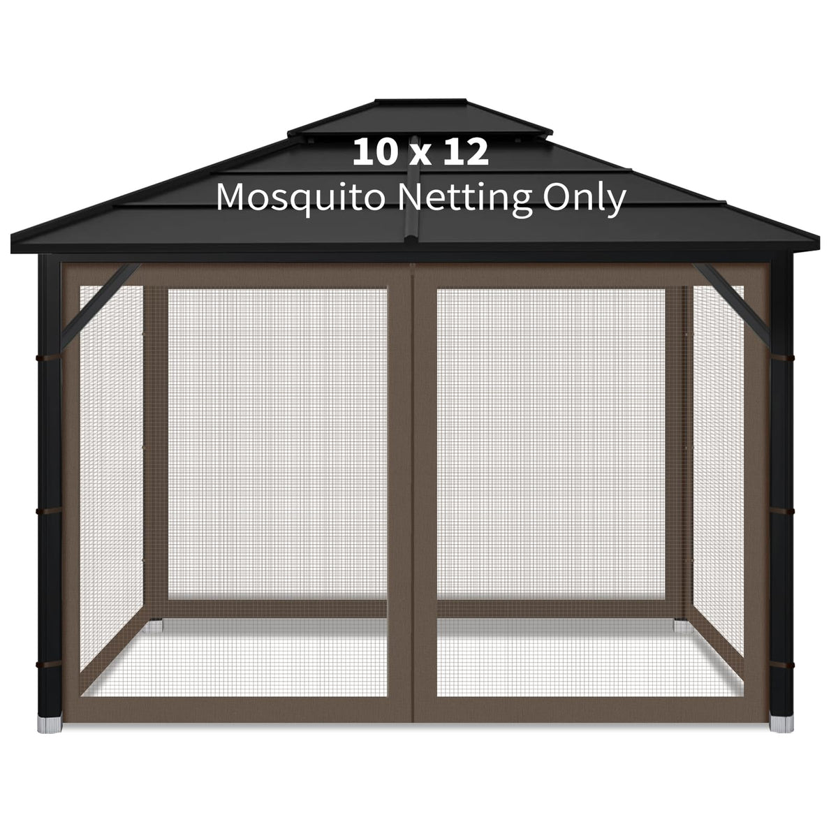 Iheqard front view of coffee gazebo netting showing complete coverage and curb appeal