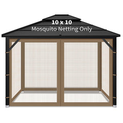 Iheqard front view of 10x10 brown gazebo netting showing full enclosure and privacy