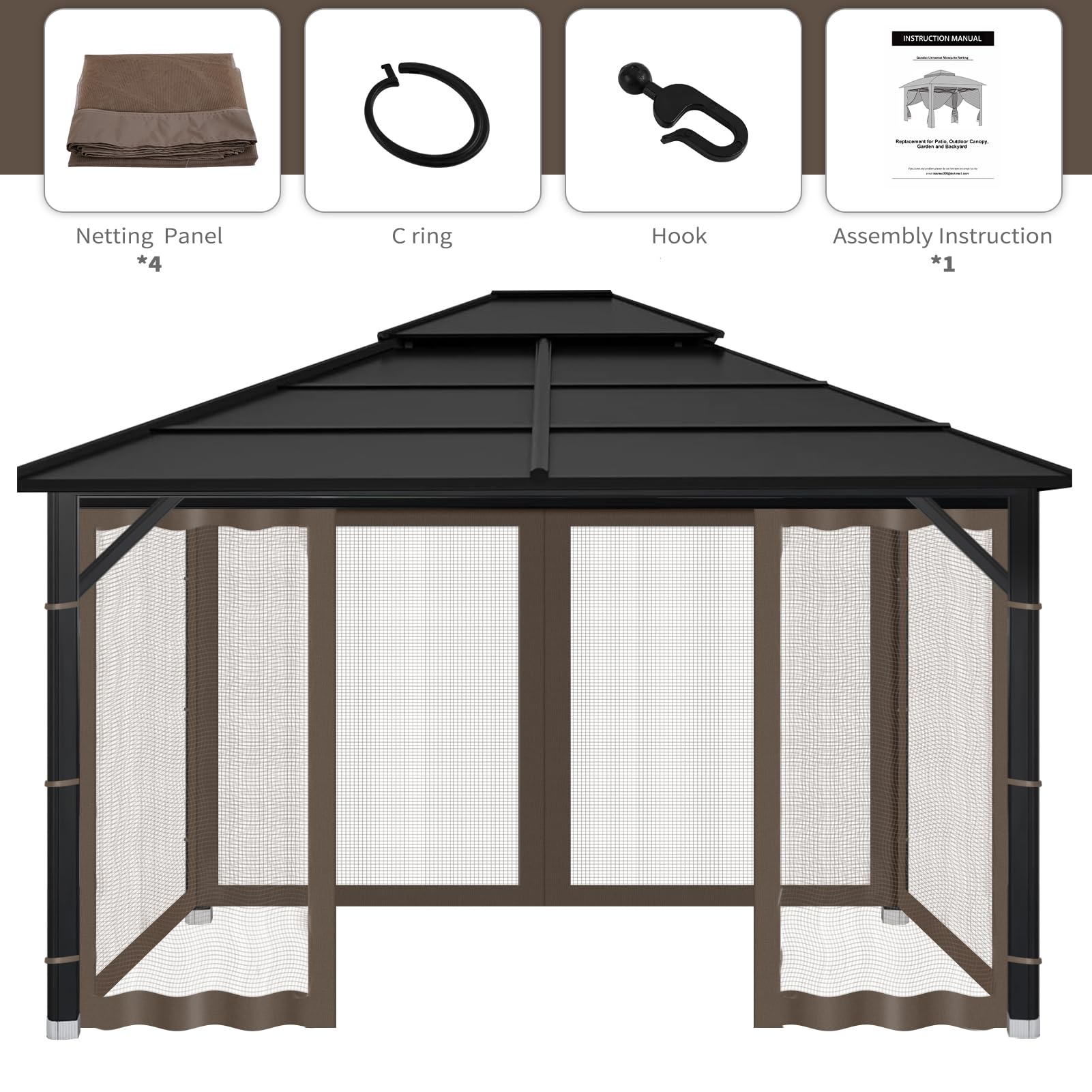 Iheqard netting shown beside chair to illustrate 10x12 ft size and scale