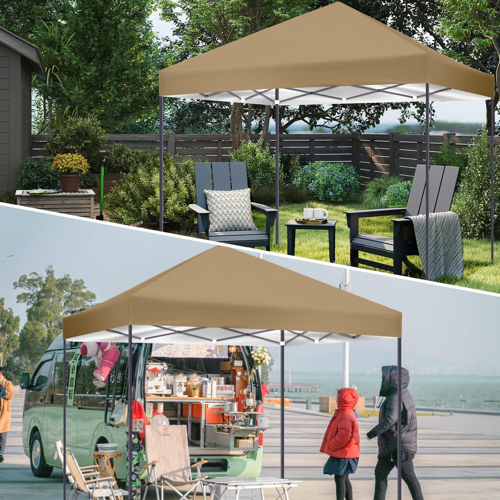 Iheqard canopy in backyard lifestyle scene offering shade for family gatherings