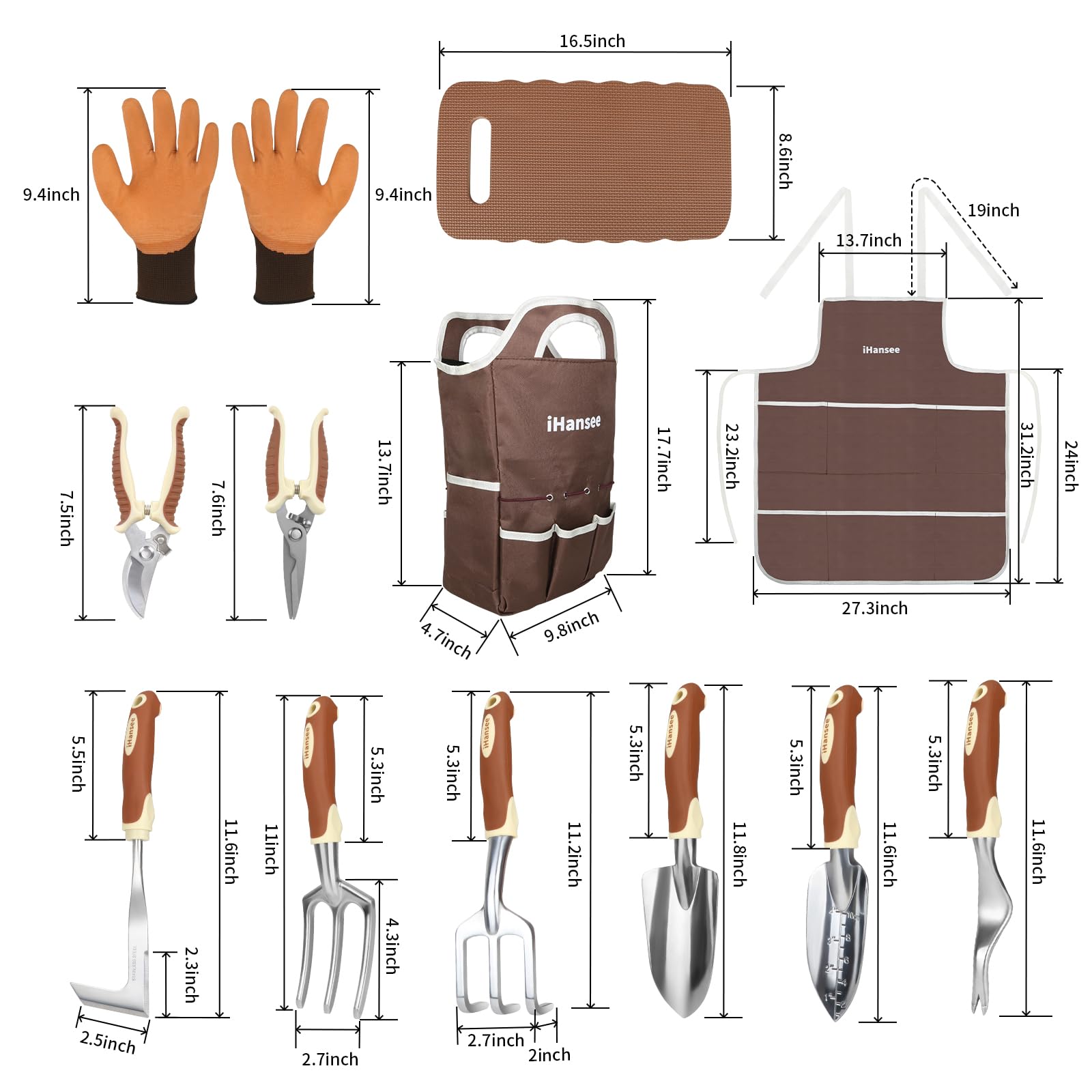 iHansee brown storage tote and matching apron displayed for easy transport and access
