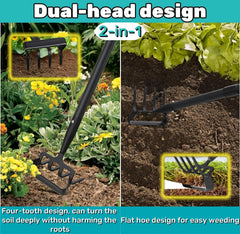 Ihomepark close-up of four-tooth rake head improving soil aeration