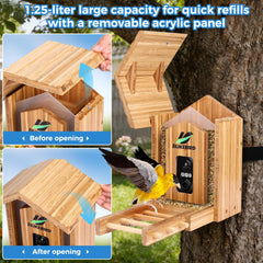 IILIKEBIRD close-up of 4K camera lens and wide-angle view, highlights high-resolution bird footage benefit