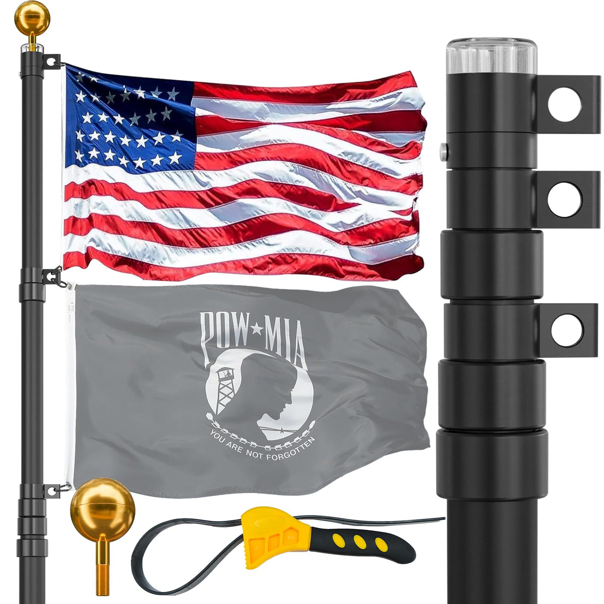 IIOPE 25FT flag pole full-height front view showing sturdy design and curb appeal