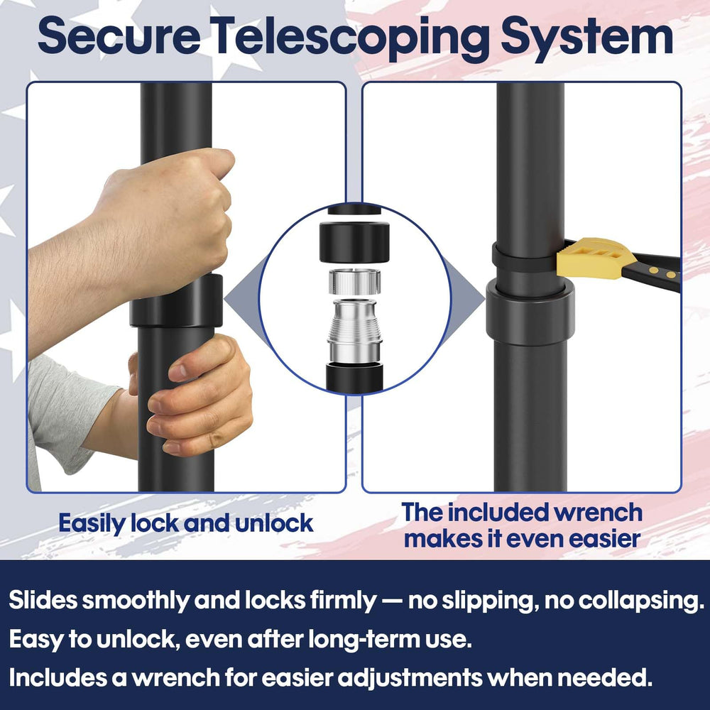 IIOPE close-up of telescoping lock mechanism, highlights secure, no-slip locking benefit