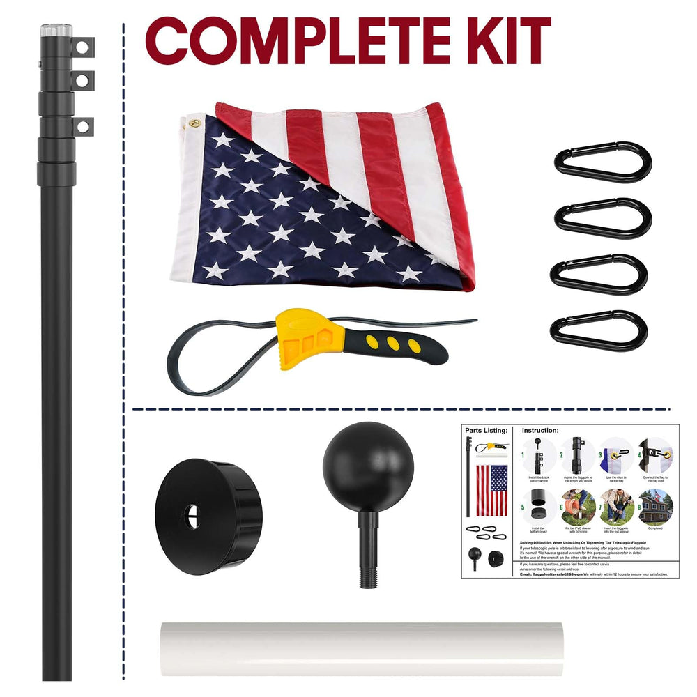 IIOPE extended pole fully raised displaying flag, demonstrates height and visibility