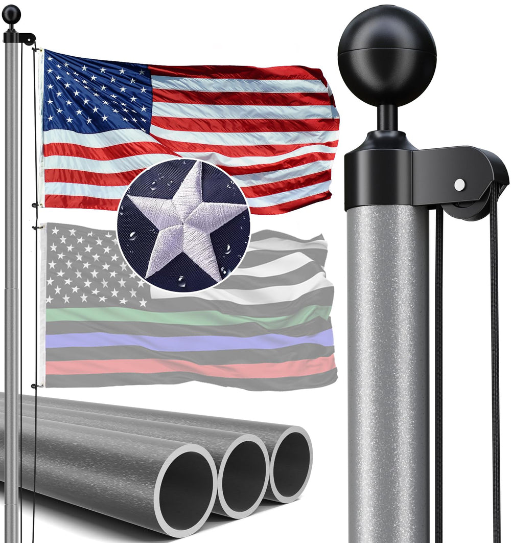 IIOPE full-height flag pole front view showing sturdy display and curb appeal