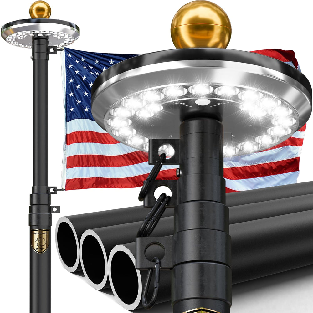 IIOPE flag pole full height front view showing sturdy aluminum construction and display benefit