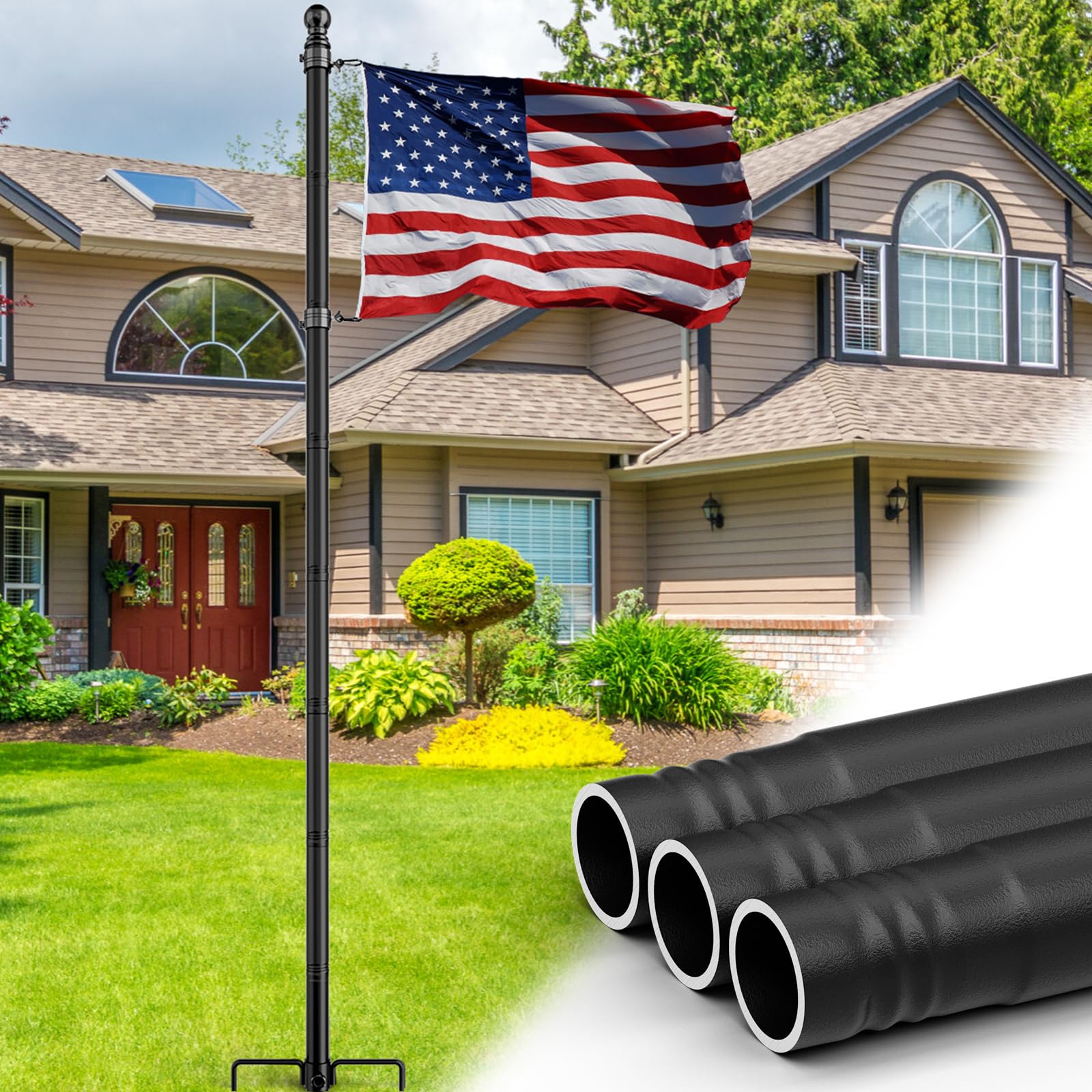 IIOPE full flag pole installed in yard showing stable height and clean finish
