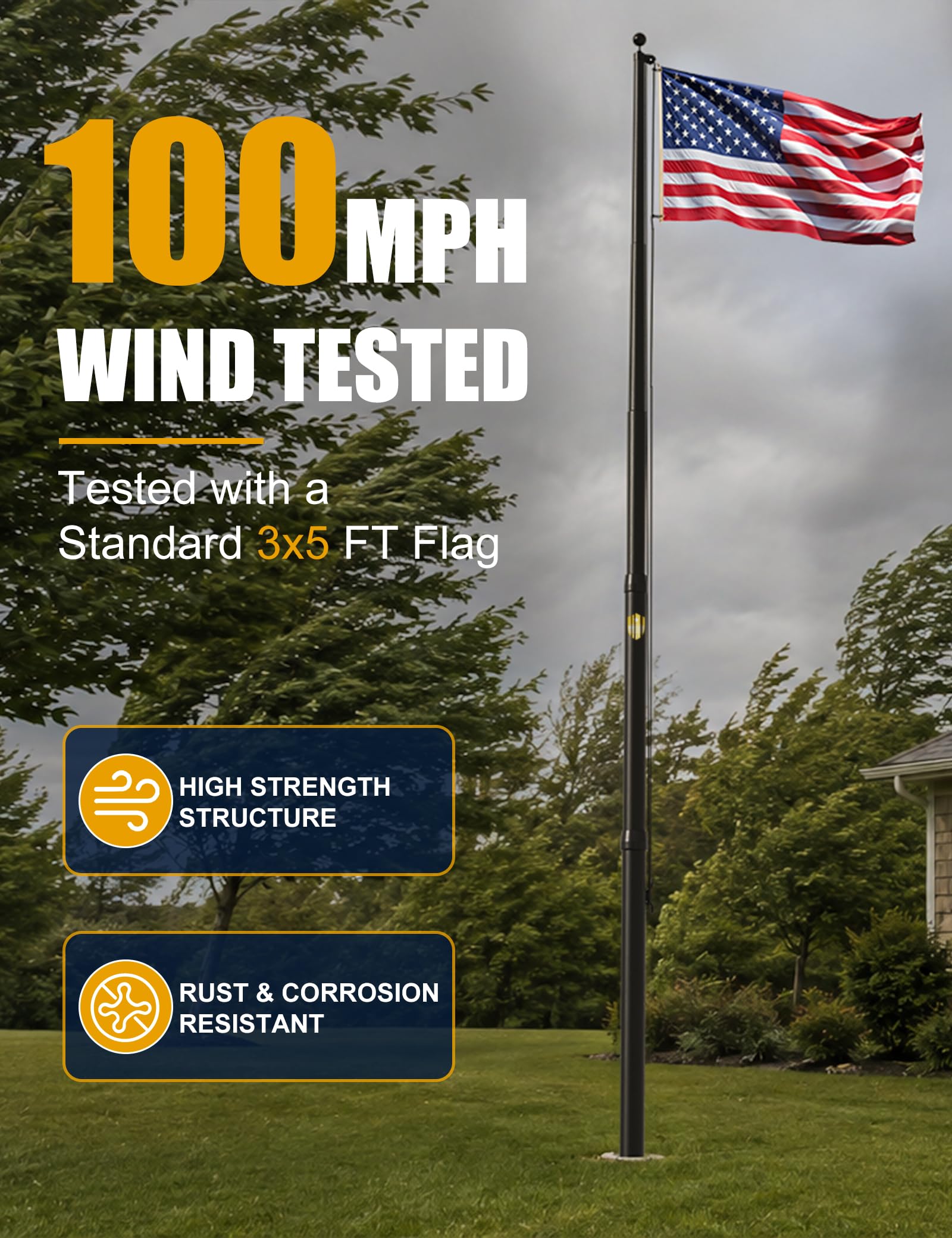 IIOPE flagpole installed in front yard demonstrating curb appeal and stability