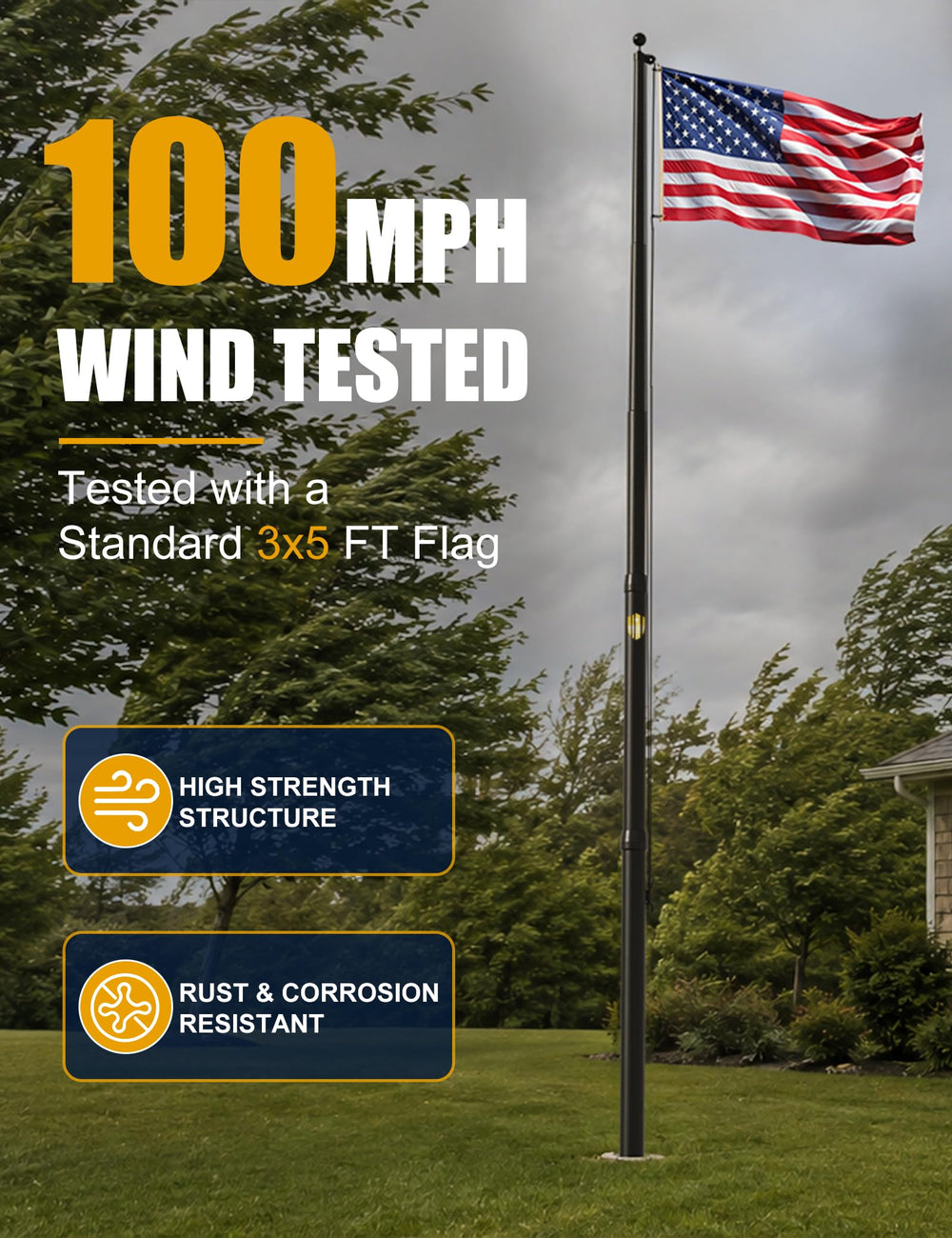 IIOPE flagpole installed in front yard demonstrating curb appeal and stability