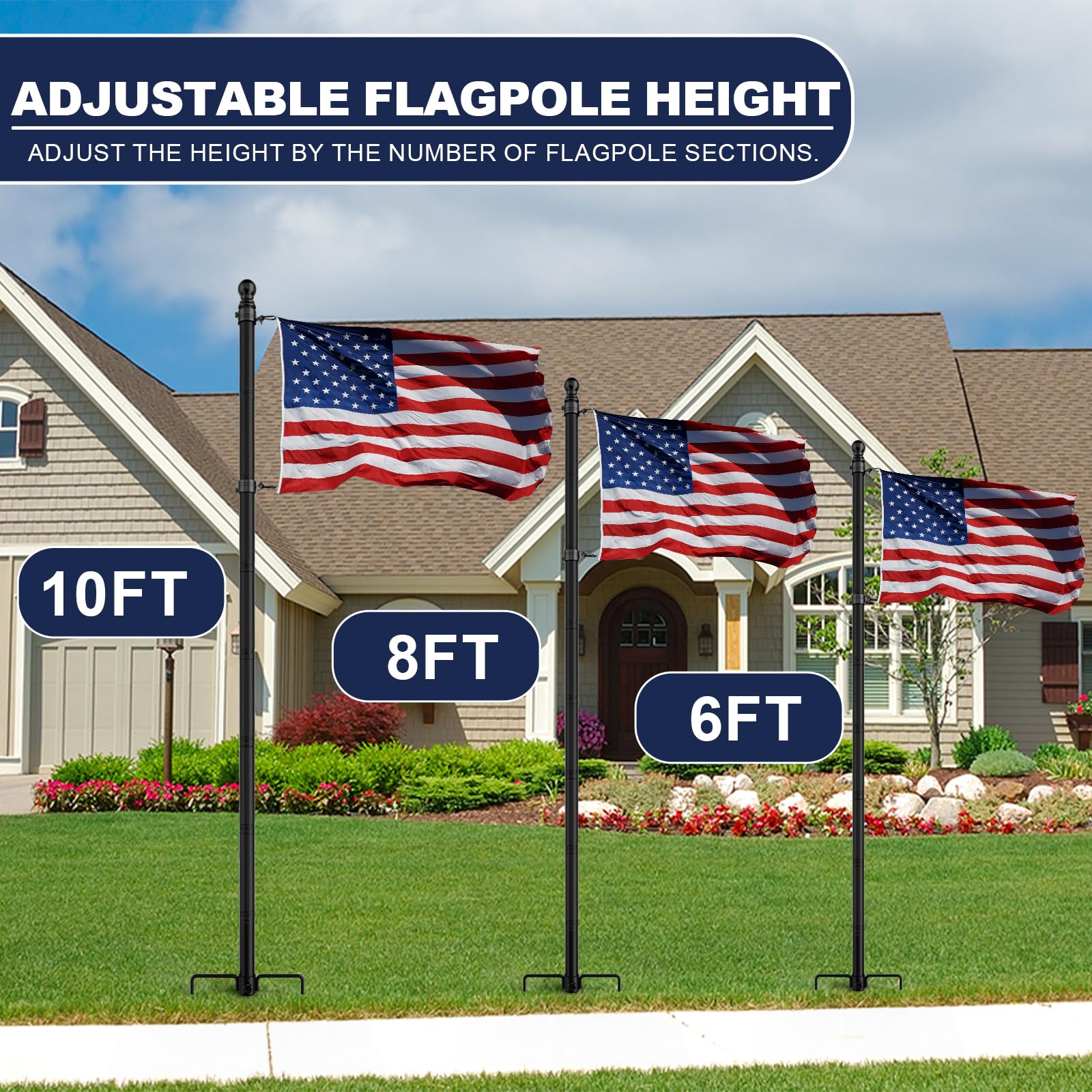 IIOPE flag pole in landscaped yard showing aesthetic fit and outdoor durability