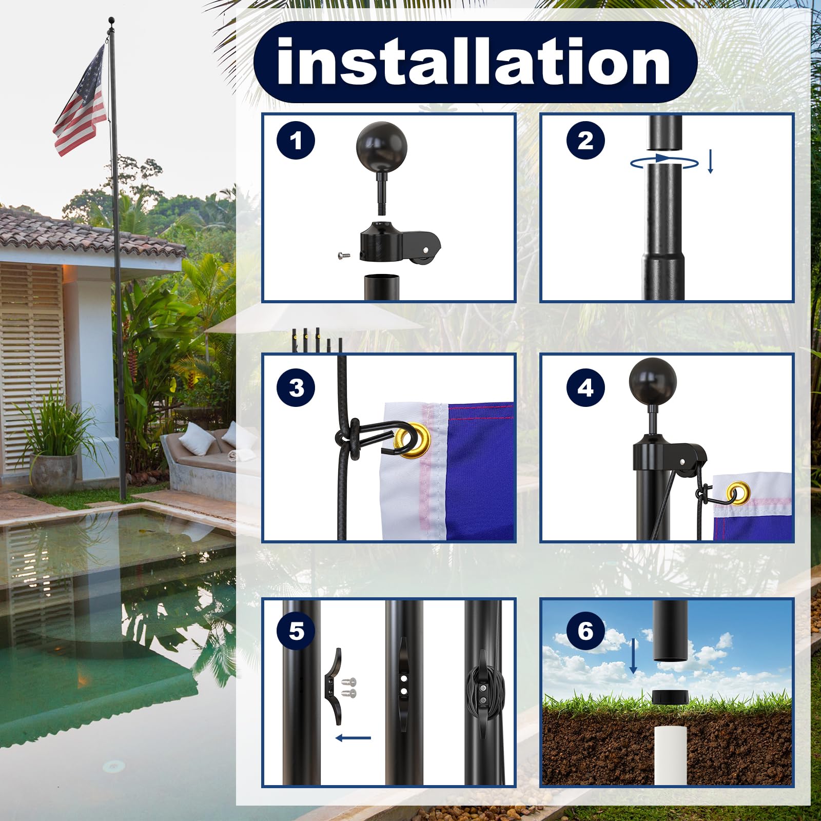 IIOPE lifestyle image of yard with 5x3 flag showing professional look and patriotic display benefit