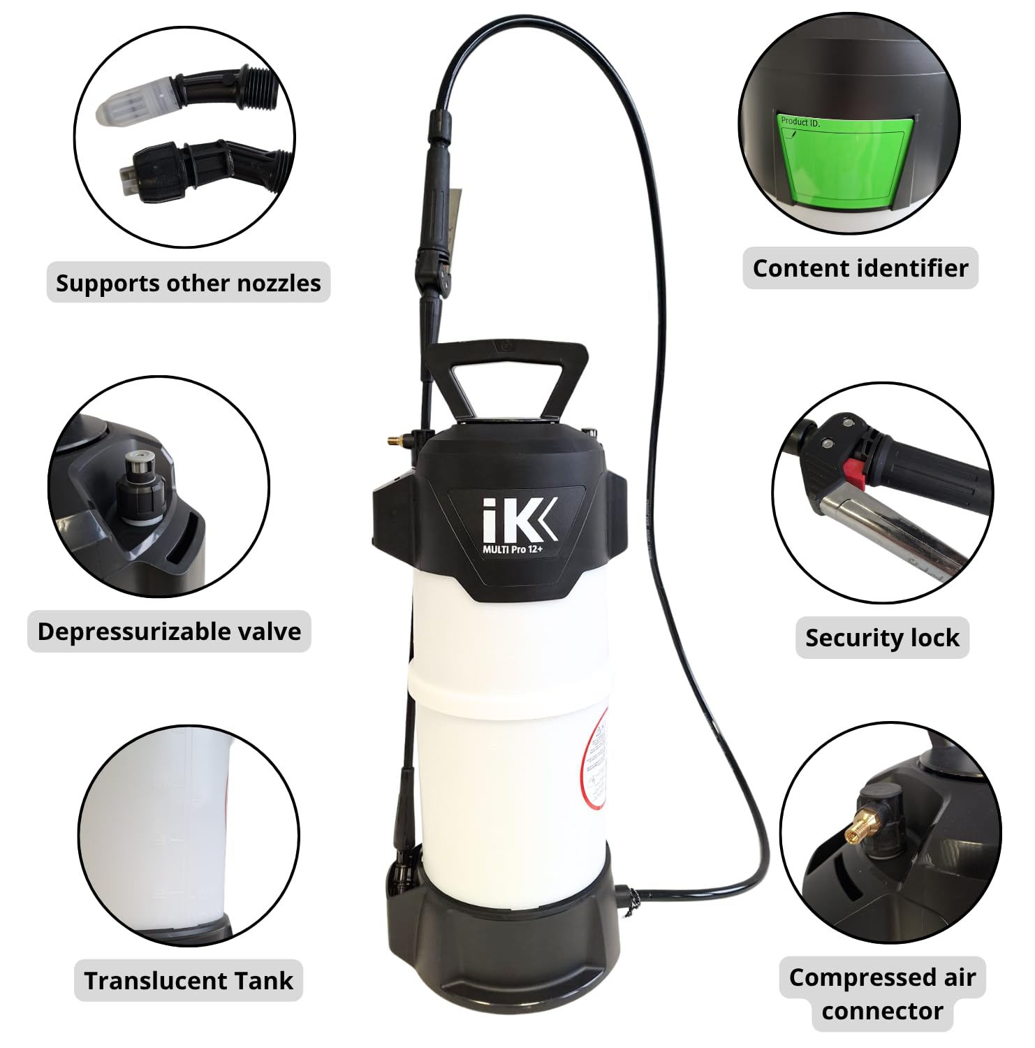 IK Multi Pro 12+ translucent tank scale closeup showing precise liquid level visibility