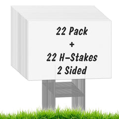 IKAYAS front view of full 22-pack yard sign set showing clean white boards and stakes