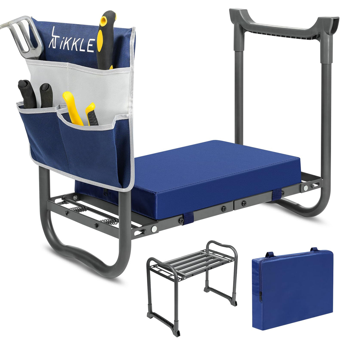 ikkle front view folded seat showing portability and sturdy frame