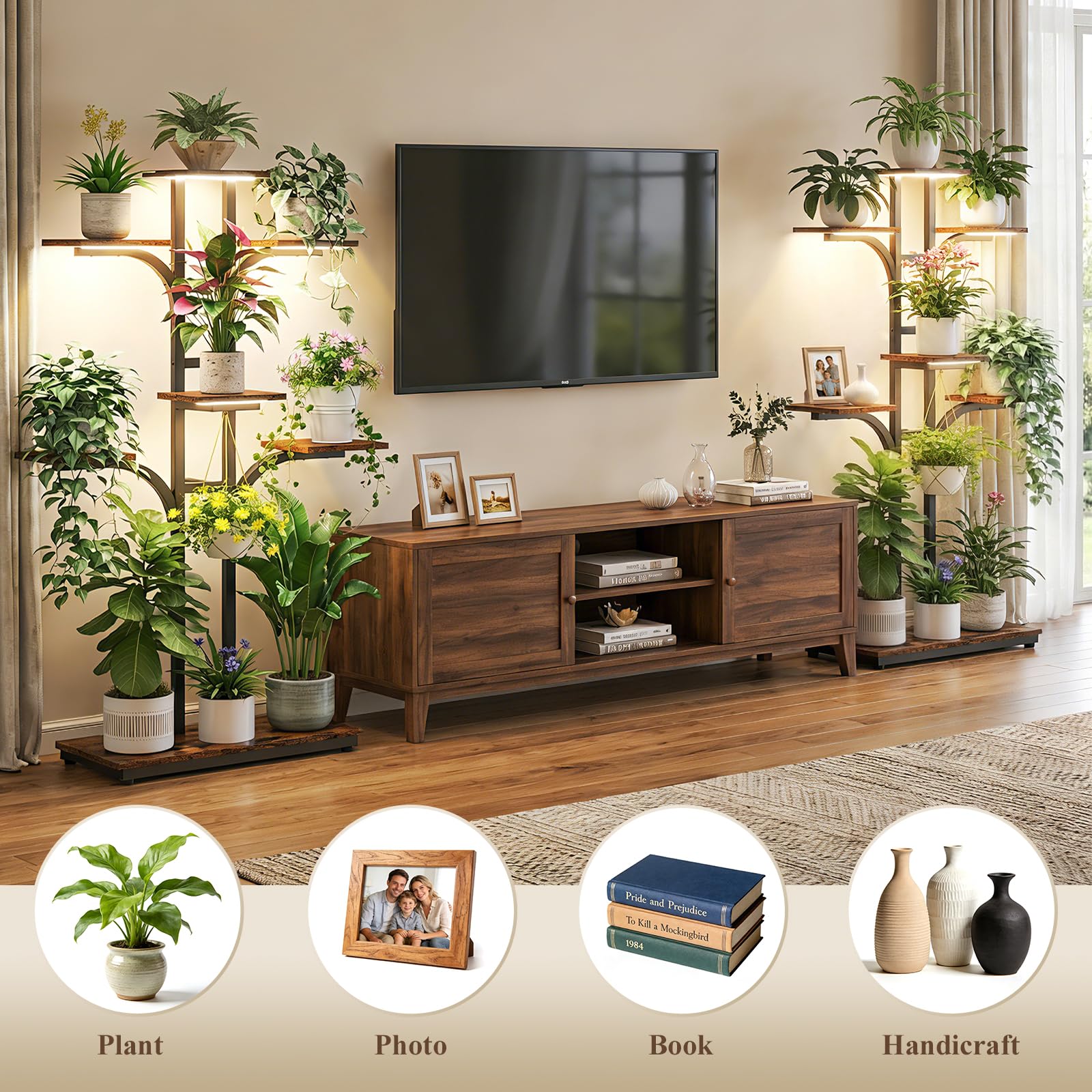 ikkle bottom tier with tall plant illustrating capacity for large pots