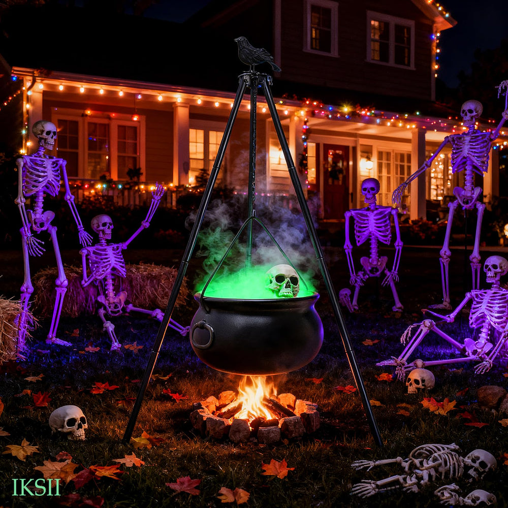 IKSII cauldron in yard evening display creating eye-catching spooky scene