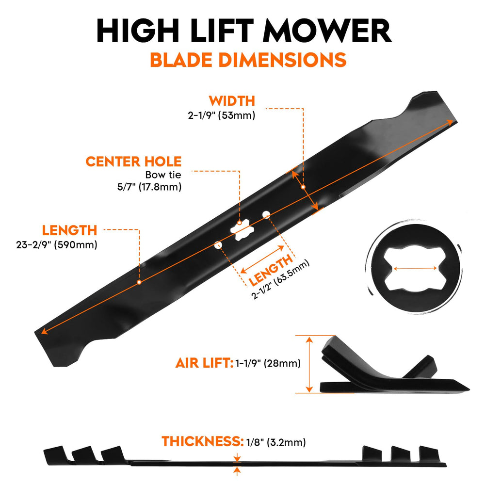 ILONPA side profile of 21-inch blade showing mulching lip and shape