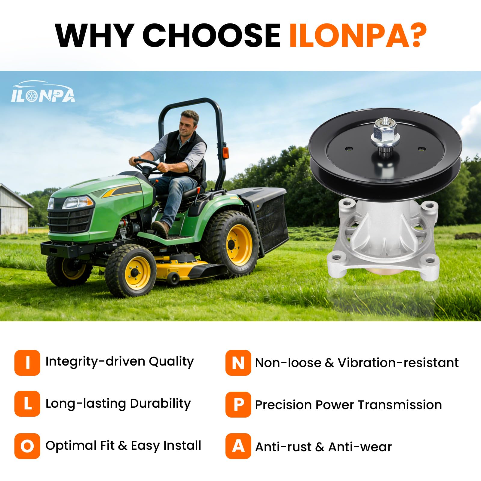 ILONPA installed kit on 54 inch tractor deck demonstrating restored fit and improved cutting operation