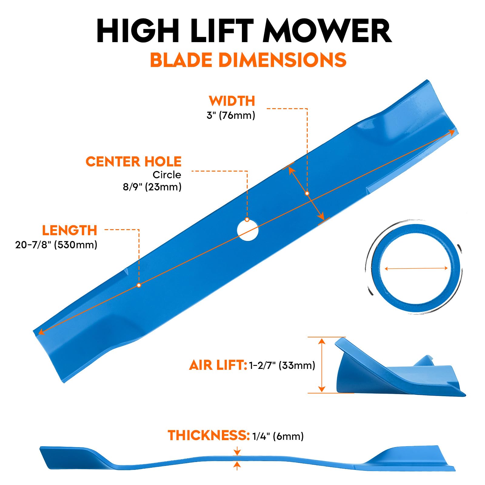 ILONPA center hole detail showing 8/9" (23mm) fit for secure spindle attachment