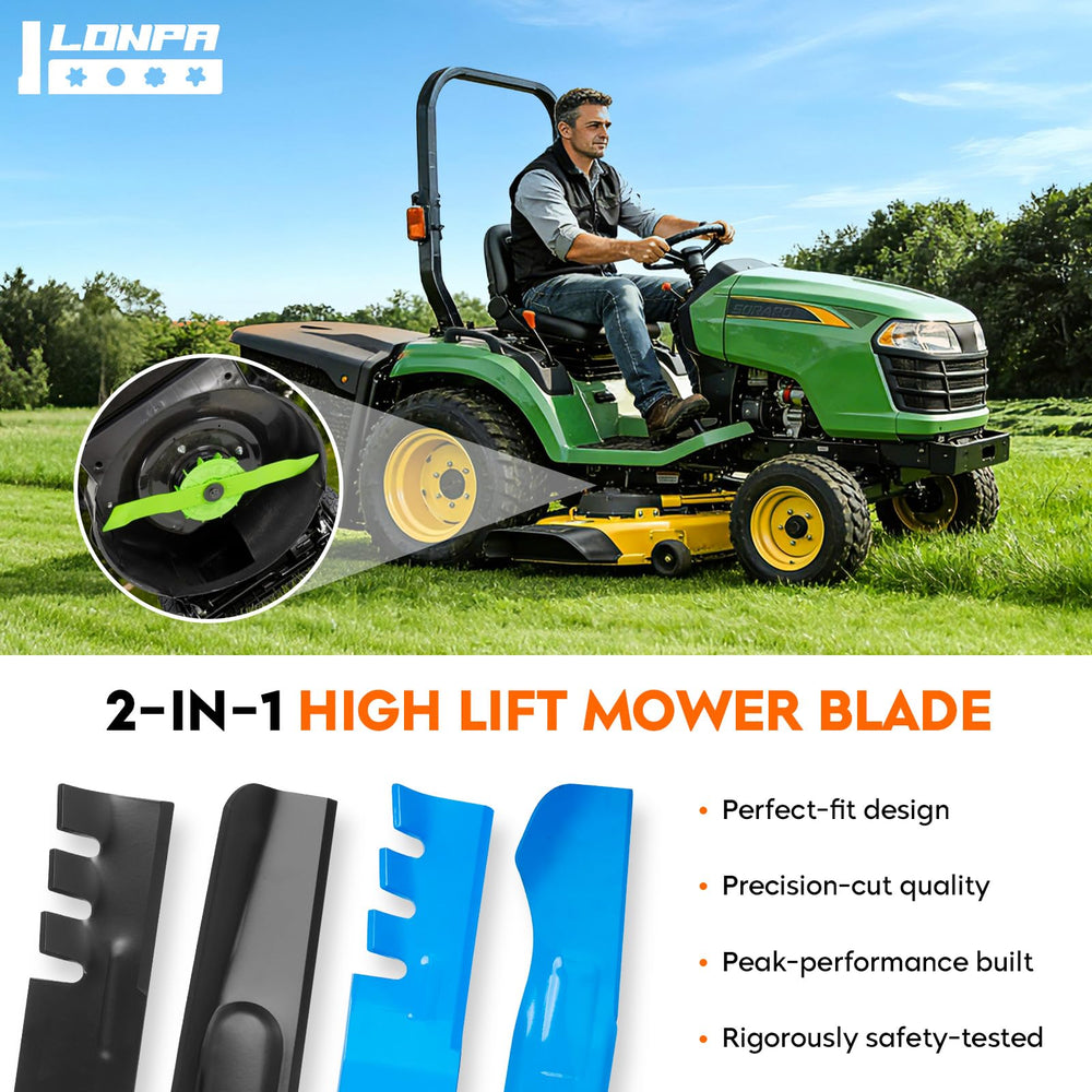 ILONPA lawn tractor mowing with blades installed for cleaner, even lawn finish