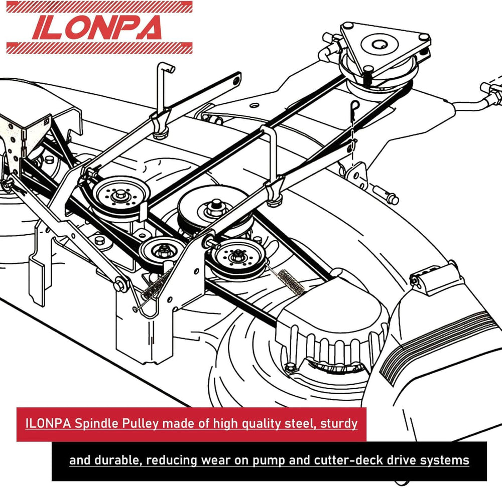 ILONPA pulley visible on mower deck during cutting for reliable field performance