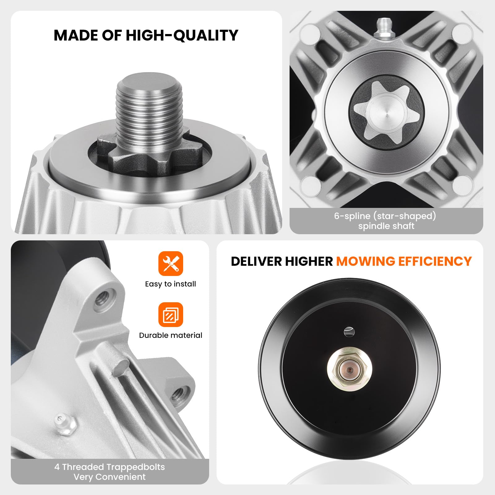 ILONPA spindle installed on mower deck illustrating direct-fit replacement benefit